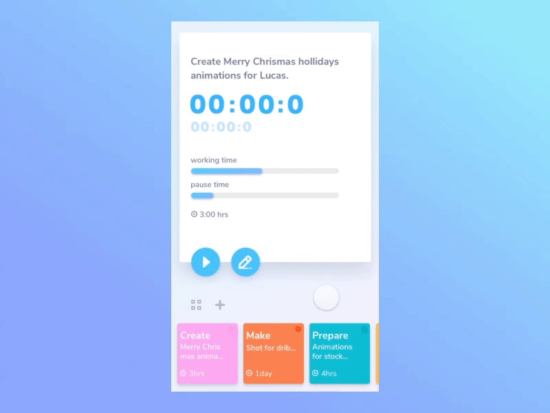 Pro Timetracker - Debut on Dribbble app design concept android animation art flat clean simple interface mobile ios iphone sketch ui ux pro timetracker