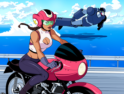 Weeb Dreams 1984 80s anime art direction bike cartoon character design design futurefunk illustration mecha panama retro rider robot synthwave vibes