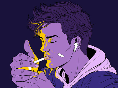 Fade away 80s 90s artdirection character design design fade away illustration love mood panama purple smoking