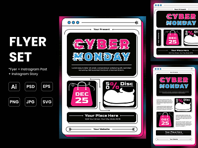 Flyer Set Cyber Monday Gradient branding flyer graphic design instagram post instagram story typography