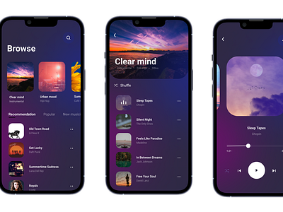 Music App UI screens