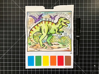 Activity Page camiah doodles hand drawn hand drawn lettering trex watercolor