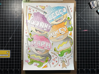 Teenage Mutant Ninja Buddies camiah food hand drawn hand drawn heart illustration lettering ninja turtles pizza rat tmnt turtles