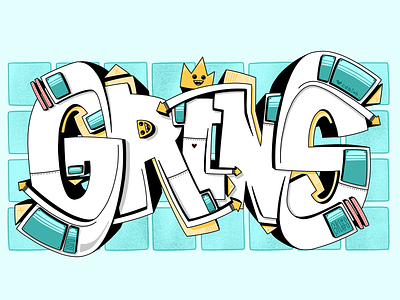 Crowned GRINS artwork camiah graffiti grins hand drawn hand-drawn lettering