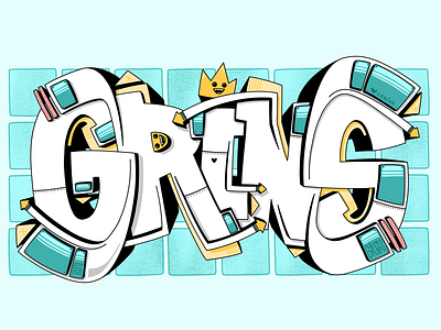 Crowned GRINS artwork camiah graffiti grins hand drawn hand drawn lettering