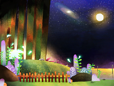 Magic Forest (crop) animals forest galaxy illustration landscape magic magical nature pond stars trees