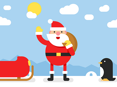 Santa Claus and penguin christmas flat google illustration material penguin santa claus sled vector