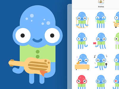 Eliot - Funny Octopus Stickers animal app character drawing flat illustration imessage ios octopus stickers vector