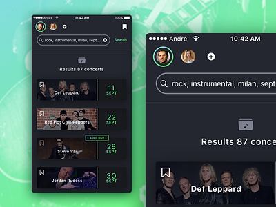 Music Concerts App app concert dailyui dark. green inteface ios iphone music ui