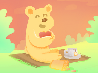 Picnic animal bear drawing funny happy illustration nature picnic