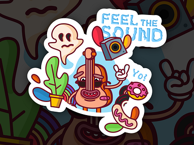 Feel The Sound drawing flat illustration outlines stickers vector