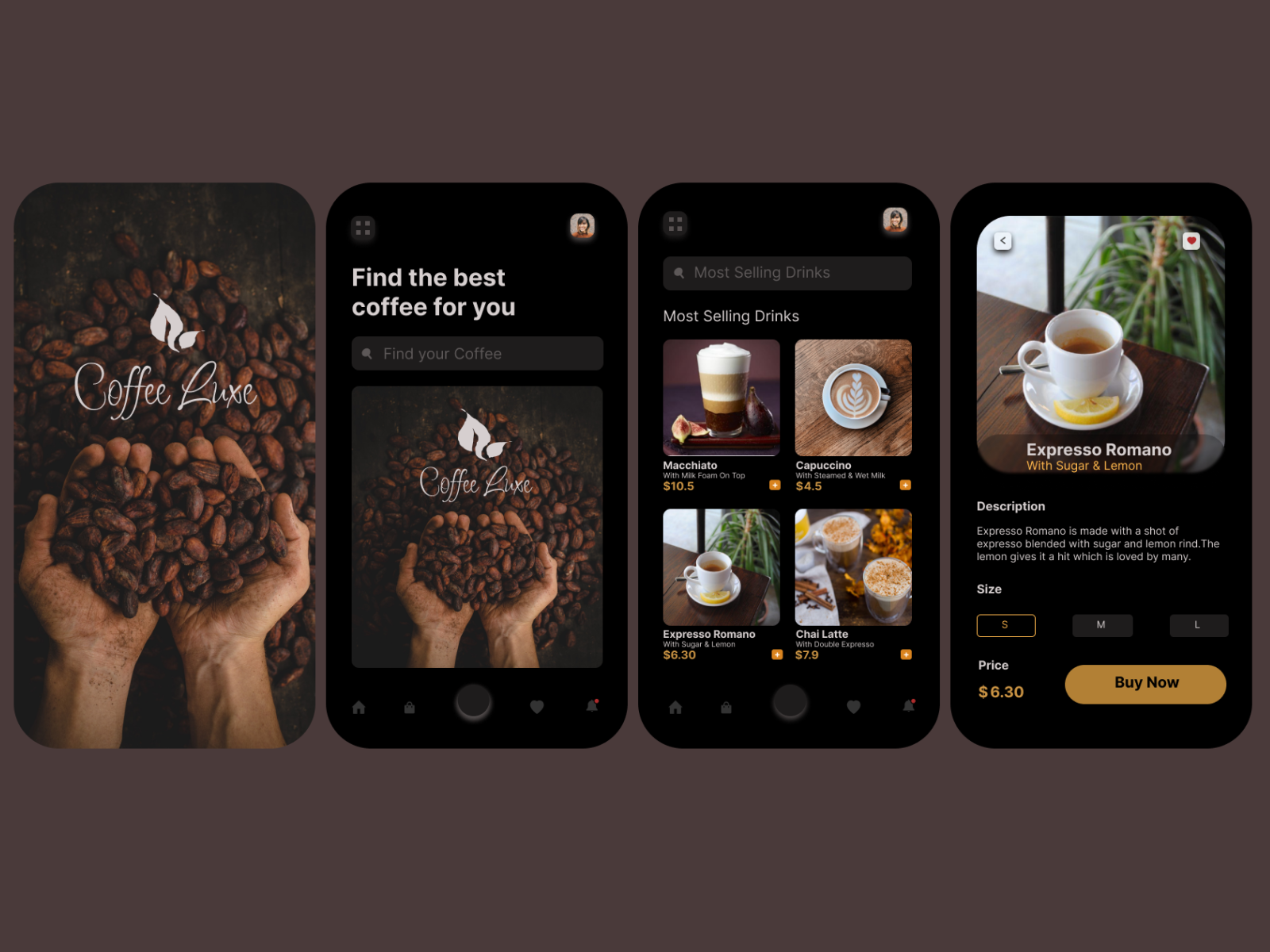 COFFEE LUXE APP by Sushmita Das on Dribbble