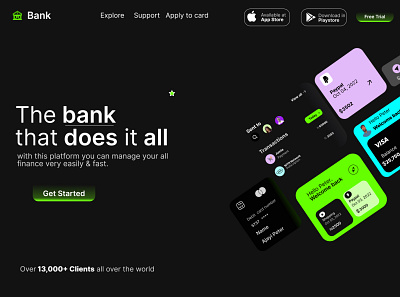 Finance Bank web frontpage (@Credits: Madhu Mia) branding design ui ux