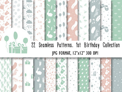 1st birthday seamless patterns collection baby cloth baby shower backdrop background birthday party branding celebration clothes print design digital drawing fabric holiday illustration occasion seamless pattern textile todler cloth vector