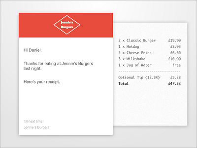 Email Receipt - DailyUI - 017 dailyui dining ecommerce food hospitality receipt ui ux