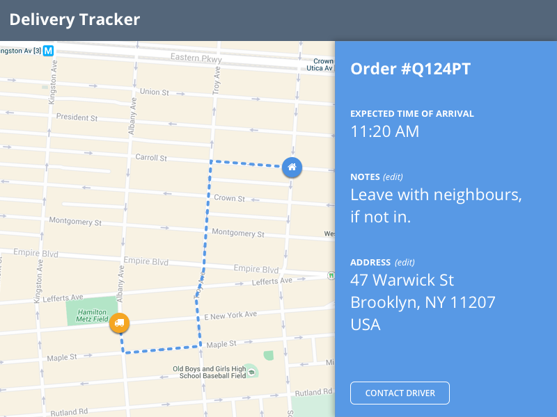 Location Tracker - DailyUI - 020 ux ui delivery location dailyui