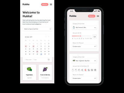 Hukka - Food Waste App Mobile Views clean dashboard flat minimal ui web