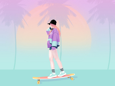 chilling girl illustration la longboard miami skateboard summer sun