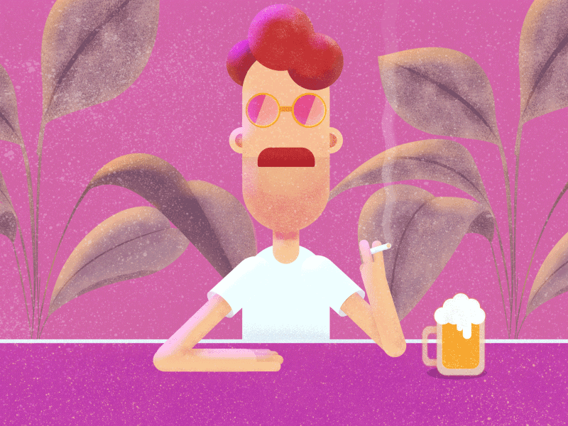 Chilling animation beer chilling illustration noise pink plants relaxing smoke summer sun