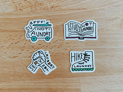 Stickers! hand drawn hike hobbies illustration lettering life not laundry serve stickers study surf