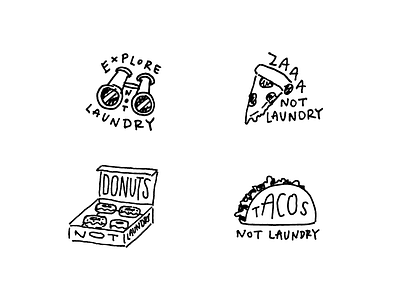Stickers Part II Wip binoculars donuts explore hand drawn illustration life not laundry pizza stickers tacos