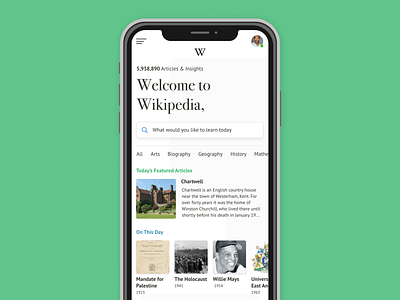 Wikipedia homepage redesign app iphone xr light mobile practice redesign ui wikipedia