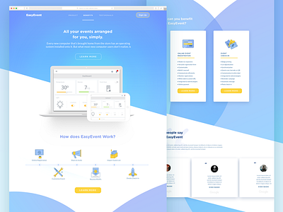 EasyEvent Landing Page call to action cta design gradient interface landing page product ui web design website