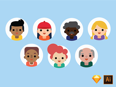 avatars freebie avatar diverse faces freebie icons illustrator old people round sketch young