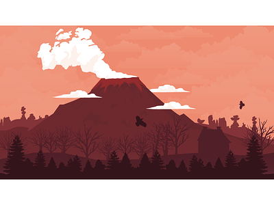 Volcano Flat Landscape flat illustrator landscape scenery vector