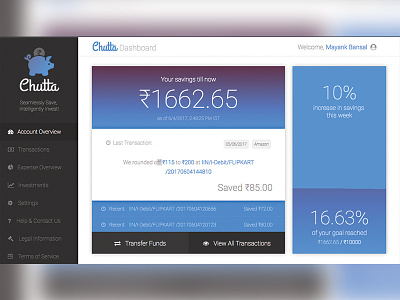 Chutta - Web User Interface app elephant hackathon money saving transactions ui ux web