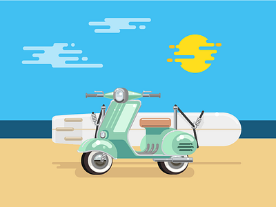 Vespa beach design geometric illustration longboard summer surf vespa