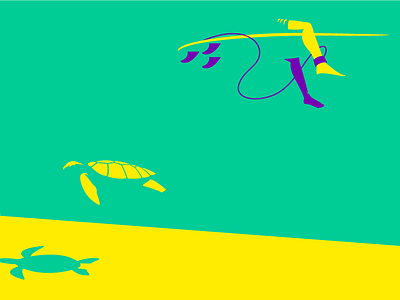 Turtle beach clean color graphic illustration minimal ocean surf