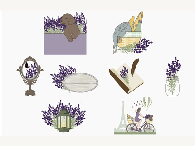 8 romantic lavender flowers set