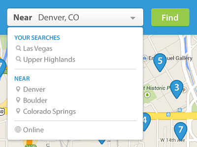 Find/Maps dropdown find geo location maps merchants search
