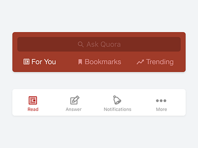 Browsing Quora app nav navigation quora red search tab bar tabs title bar