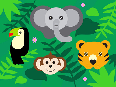 Wildlife Icons animals childrens illustration elephant illustration monkey toucan vector wild wildlife zoo