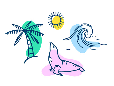 Goin' Coastal beach coast coastal graphic design icons illustration outdoor palm tree pattern san diego seal sun sunshine vector waves