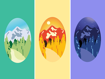 Mountain Color Study color colorful graphic design illustration mountains outdoors path stickers trees vector wild