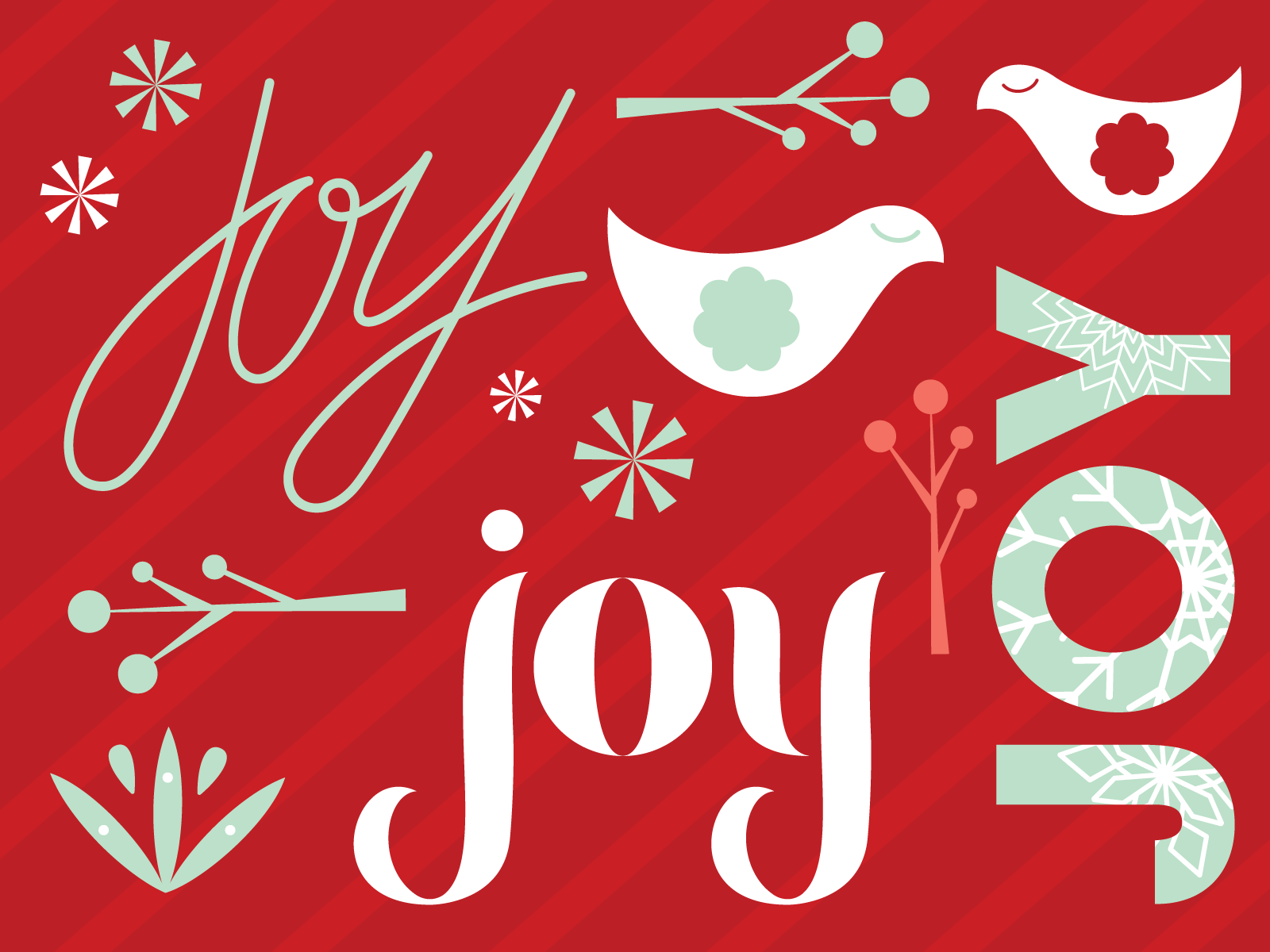 Holiday Card birds cards green holiday illustration joy joyful red vector