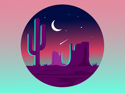 Moonrise desert gradient illustration landscape monument valley purple sunset vector