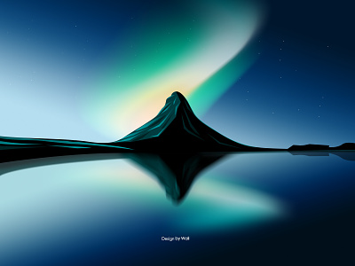 Aurora design illustration light mountain reflection scenery ui water