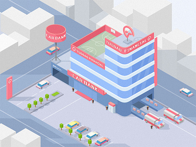 Car bank app auto bank building car city illustration isometric ui web