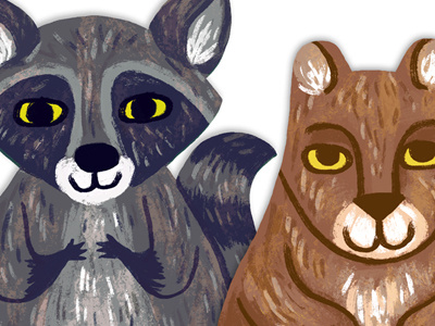 Finger Puppet Raccoon and Bear animals art bear digital painting finger puppet raccoon