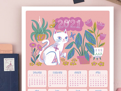 Cat Poster Calendar 2021 art artwork calendar cat digital art digital illustration digital painting happy new year illustration surface design