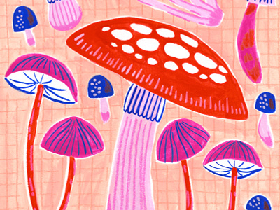 Pink Mushrooms art artwork drawing gouache illustration mushrooms painting pattern surface design watercolor