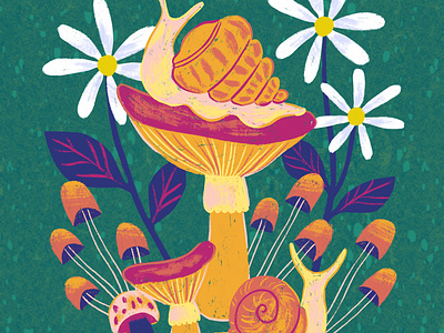 Snails & Mushrooms art art licensing artwork botanical art childrens art digital art digital illustration digital painting illo illustration mushroom snail surface design