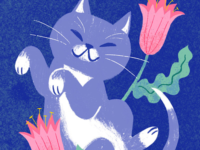 Spring Cat art artwork blue botanical illustration cat cat art cat illustration digital art digital illustration digital painting illo illustration procreate spring