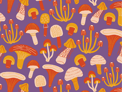 Toadstools and Fungi - Pattern art art licensing artwork digital art digital illustration fungi illustration mushroom pattern pattern design repeat pattern surface design toadstool