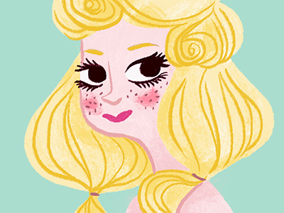 The Blonde big eyes big hair digital illustration portrait retro fashion