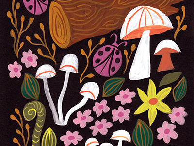 Forest of Mushrooms florals gouache illustration mushrooms nature painting surface design